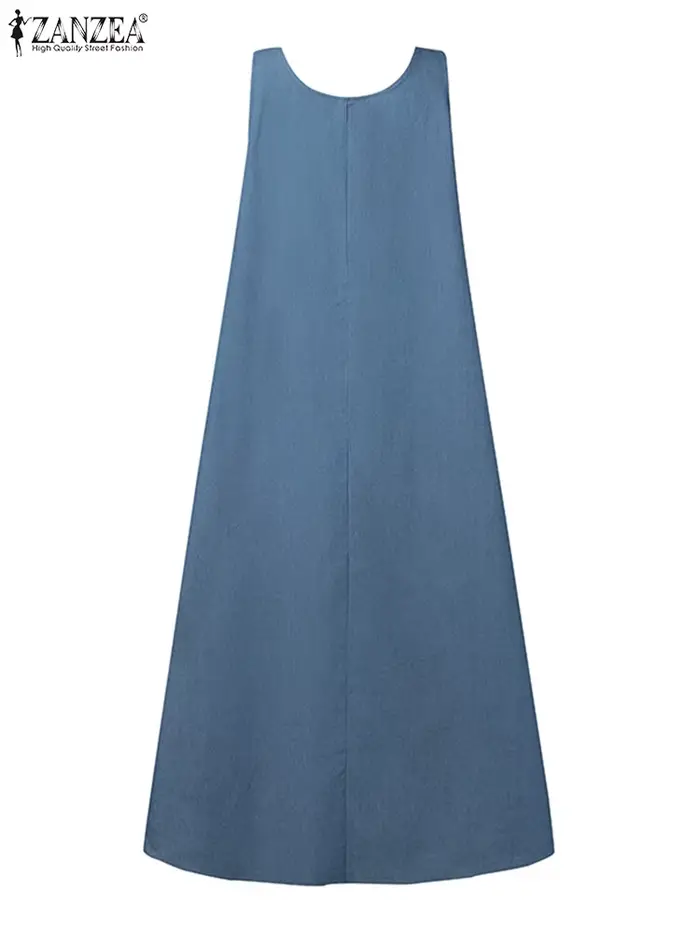 Robe ZANZEA en viscosé décontractée pour femmes, robe de couleur unie, sans manches, idéale pour les occasions estivales et spéciales