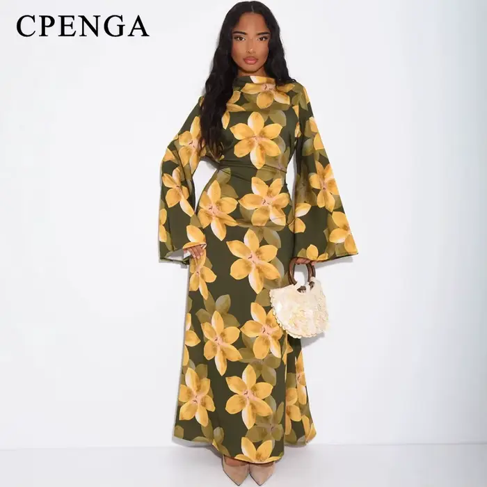 Abaya à manches longues à imprimé floral d'été de Dubaï pour femmes musulmanes