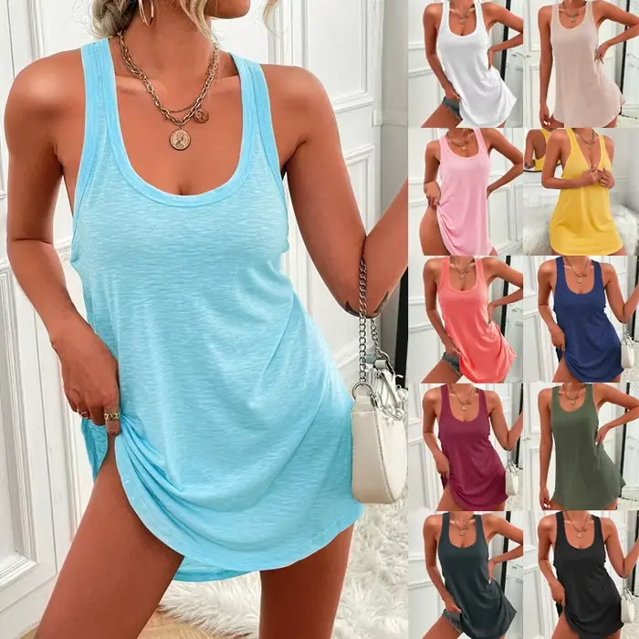 Robe courte décontractée à col en U couleur unie ample pour femmes été 2026 occasions spéciales et quotidienne