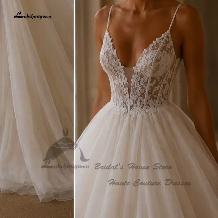 Robe de mariée Lakshmigown en polyester et nylon, style bohème chic avec dos nu, personnalisable en couleur et taille, idéale pour cérémonies de mariage et événements spéciaux