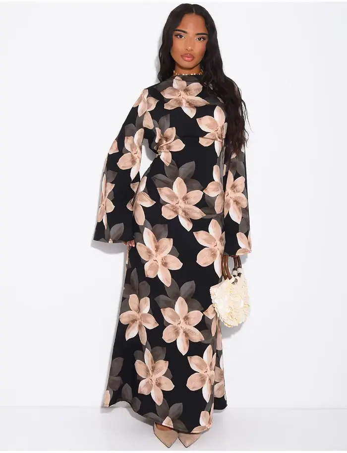 Abaya à manches longues à imprimé floral d'été de Dubaï pour femmes musulmanes, tenue de fête islami