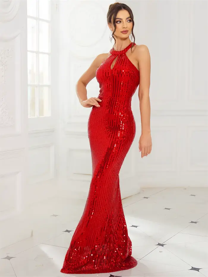 Romagic-Robe de Cocktail Rouge à Col Rond pour Femme