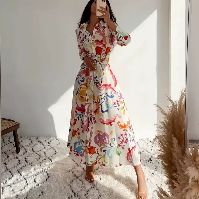 Robe maxi en rayonne de coton à imprimé floral vert pour femmes