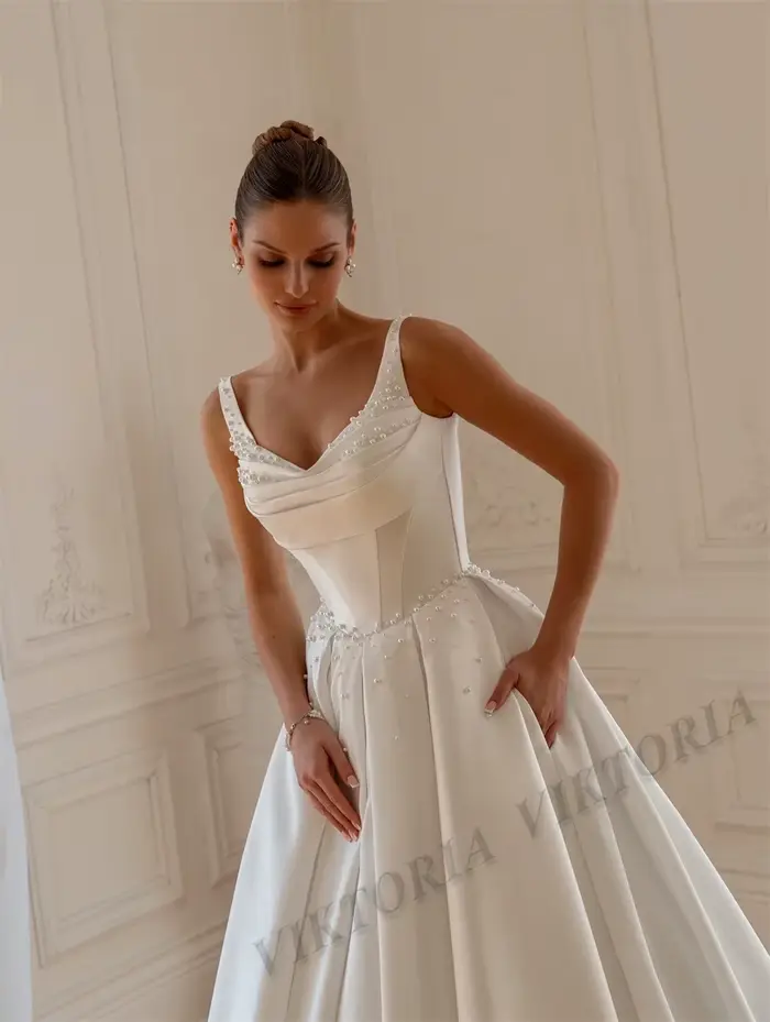 VIKTORIA classique princesse robes De mariée pour femme à lacets Satin perles chérie robe De Casamento personnalisé