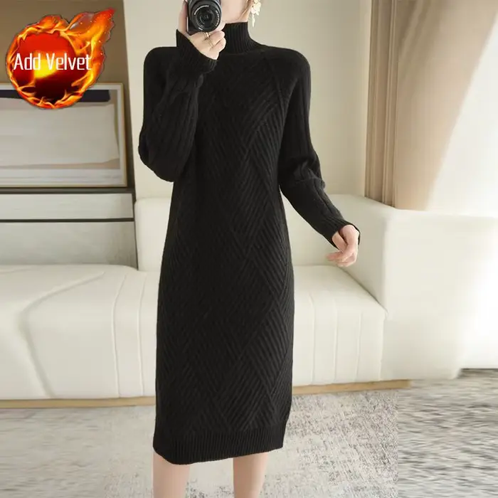 Robe à col roulé en tricot pour femme