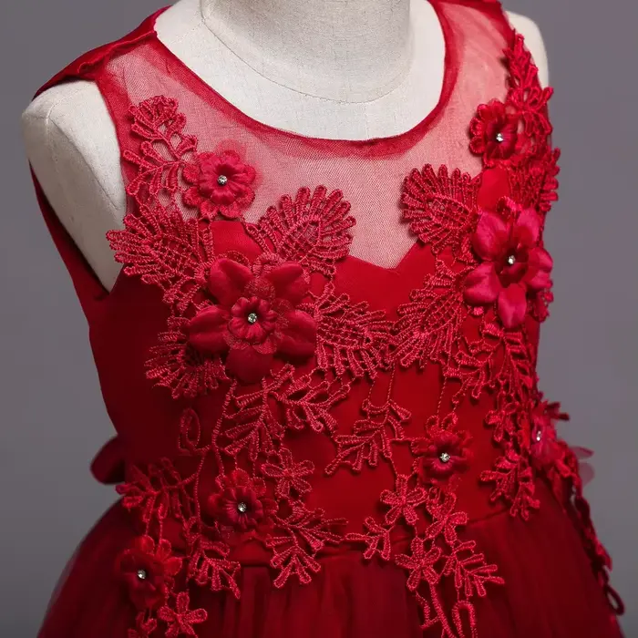 Belle longue robe de fille de fleur pour les filles élégant bordeaux rose vert blanc enfants robes de fête de mariage