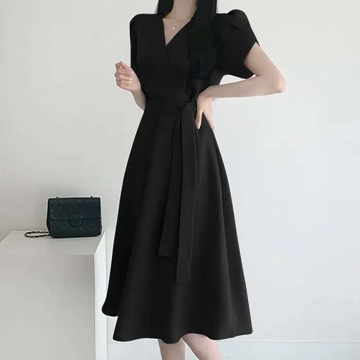 Robe midi élégante ZANZEA pour femmes, col en V, manches courtes à volants, silhouette trapèze, idéale pour mariages et occasions spéciales