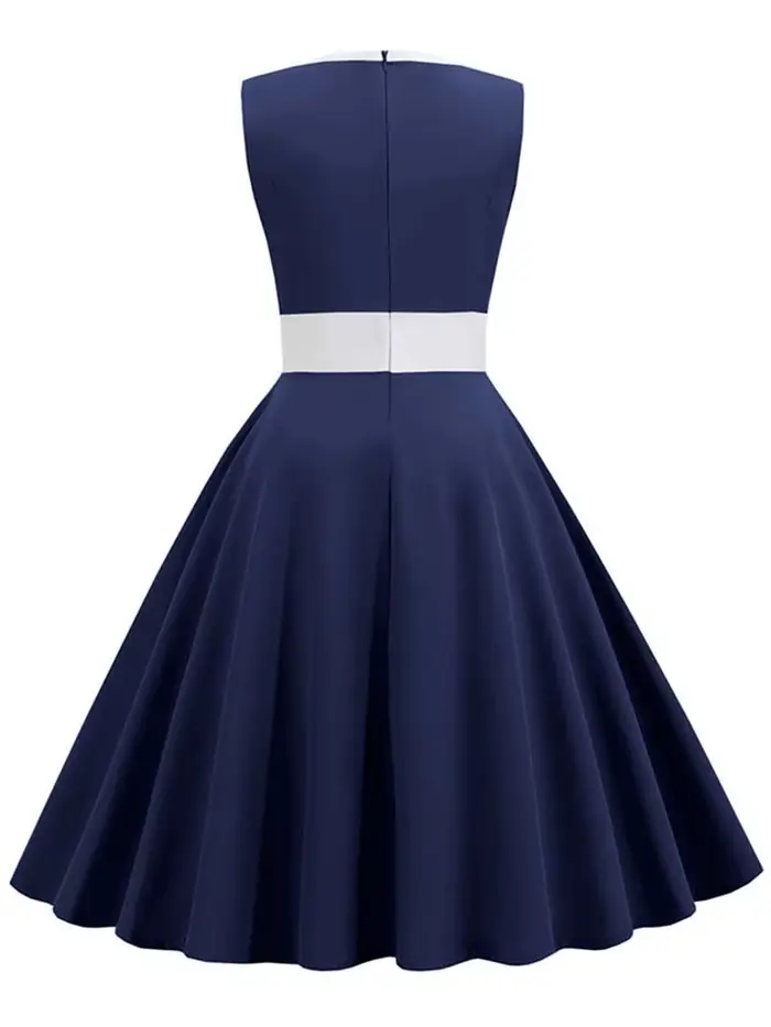 Robe vintage rétro années 50 et 60 pour femmes, décontractée et élégante, robe de soirée sans manches polyester coton grande taille
