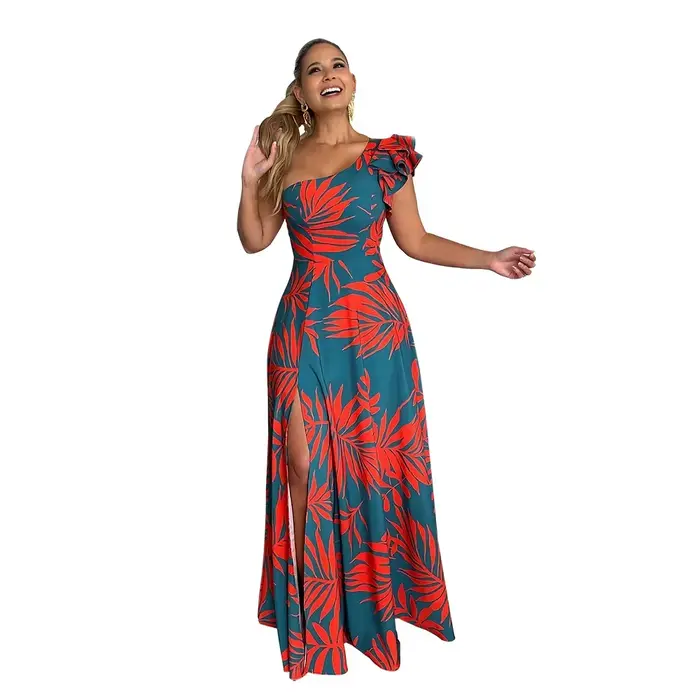 Robe Longue Élégante pour Femme, Tenue de Soirée Sexy, Fente Latérale Haute, Semi-Off, pour Européen