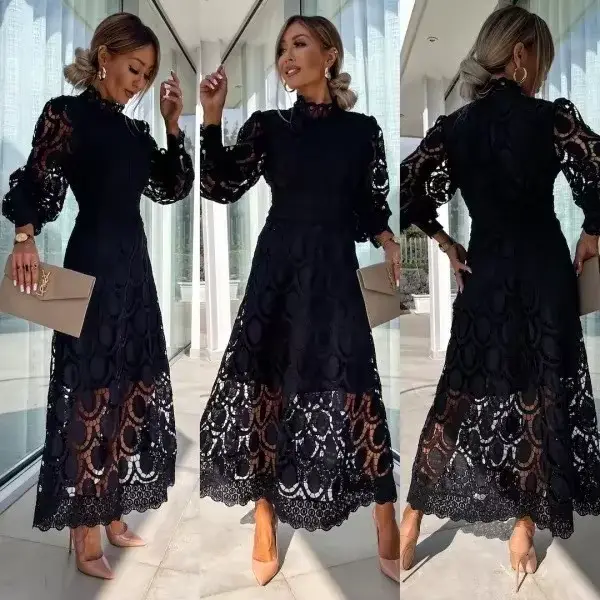 Robe longue amincissante en dentelle
