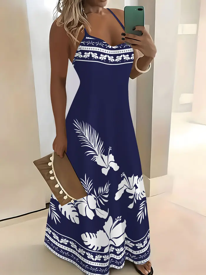 Robe d'été décontractée à imprimé floral bleu pour femmes