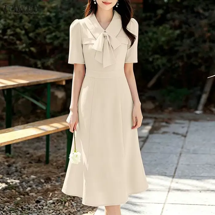 Robe Sirène Élégante ZANZEA en Polyester pour Femmes, Taille Empire, Style Sirène, Couleurs Abricot, Bleu, Rose, Occasions Spéciales