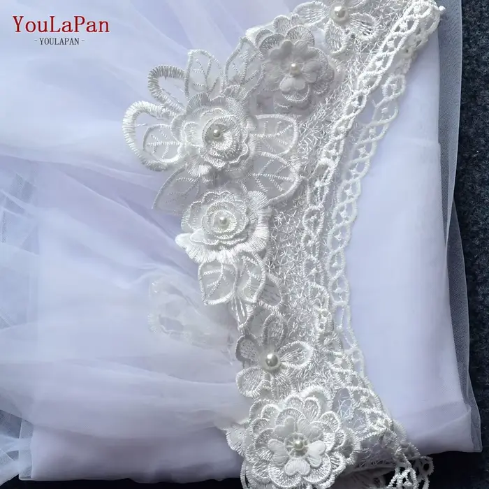 YouLaPan G18 Élégante Cape de Mariage Longue de 3M avec Dentelle Florale, Écharpe de Cou, Manteau de