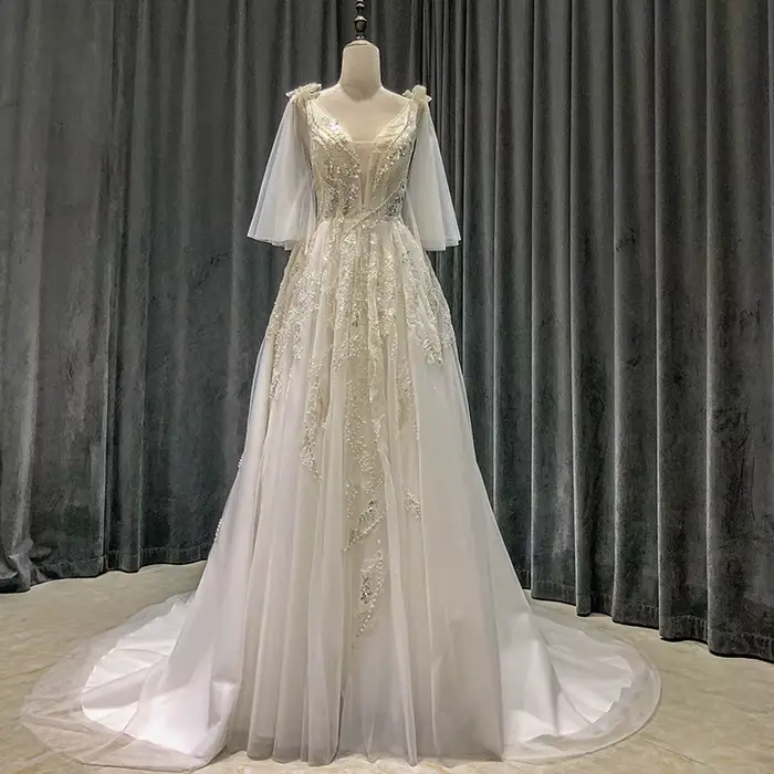 SL-9113 personnalisé bried luxe princesse robe de mariée une ligne romantique robe de mariée perlée 