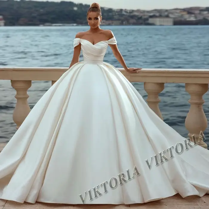 VIKTORIA-Robes de mariée princesse en satin pour femmes, robe à lacets personnalisée, Rhde mariée, t