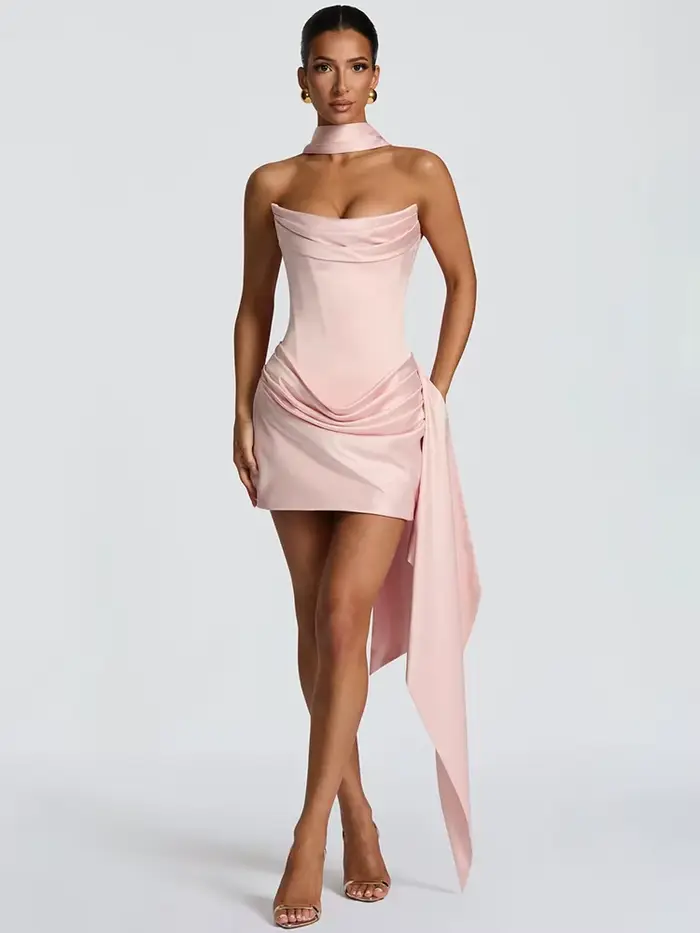 Robe Courte Blanche Élégante Sans Bretelles pour Femme