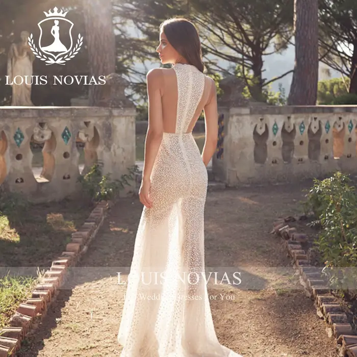LOUIS NOVIAS robes De mariée pour femmes Style sirène romantique Semi-Transparent fente-ourlet Sexy robe
