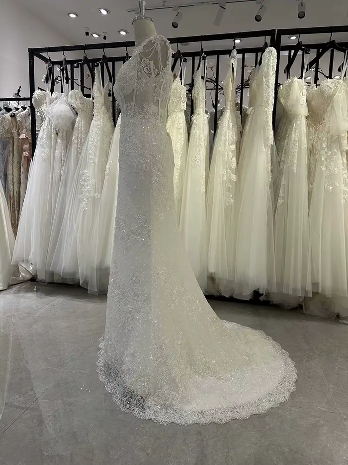 9448 personnalisé image réelle sexy sirène robe de mariée 2022 dentelle manches courtes robes