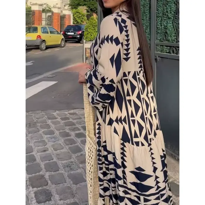 Robe longue plissée à manches longues pour femmes