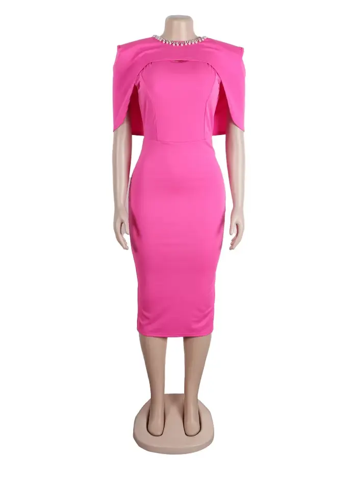 Robe Mi-Longue Élégante à Col Ras du Cou pour Femme