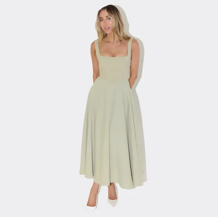 Robe longue d'été unie pour femme