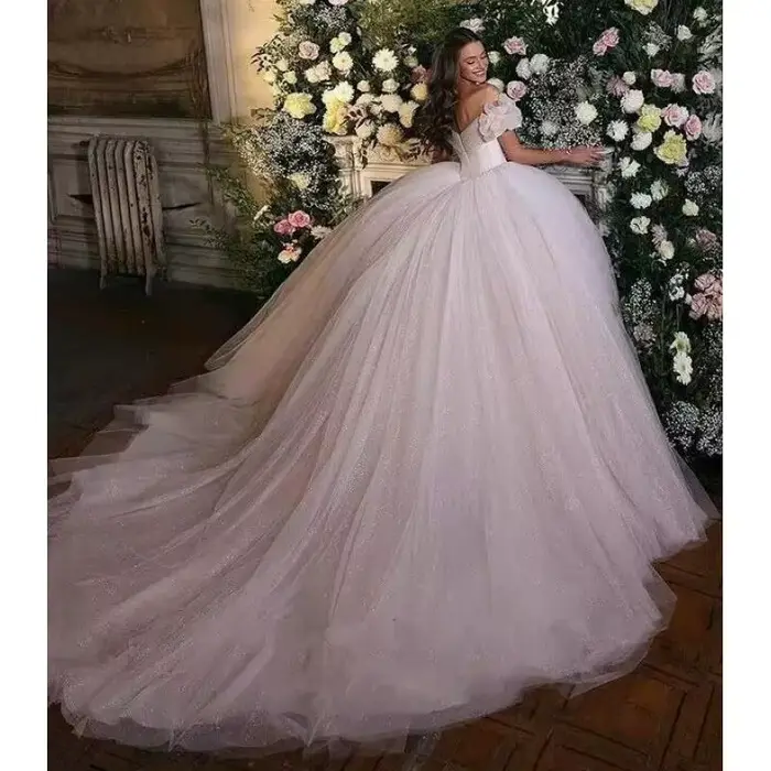 Robe de mariée de luxe palais à épaules dénudées brodée de paillettes et dentelle pour femmes grandes occasions spéciales