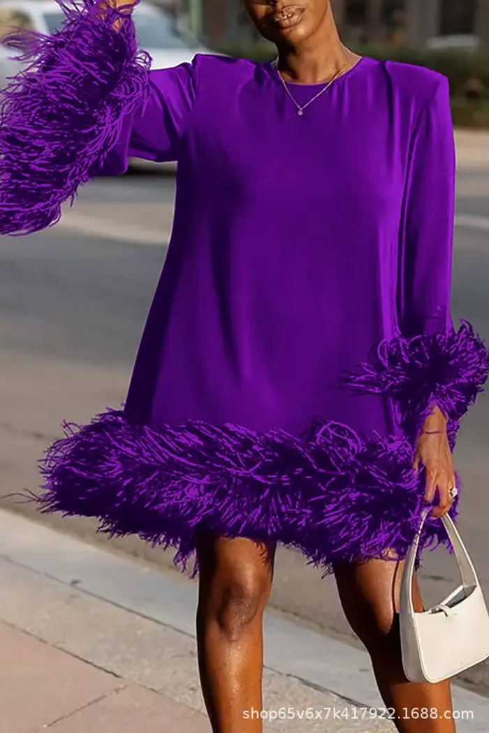 Robe en plumes pour femmes, transfrontalière européenne et américaine, Amazon, ample, décontractée, 