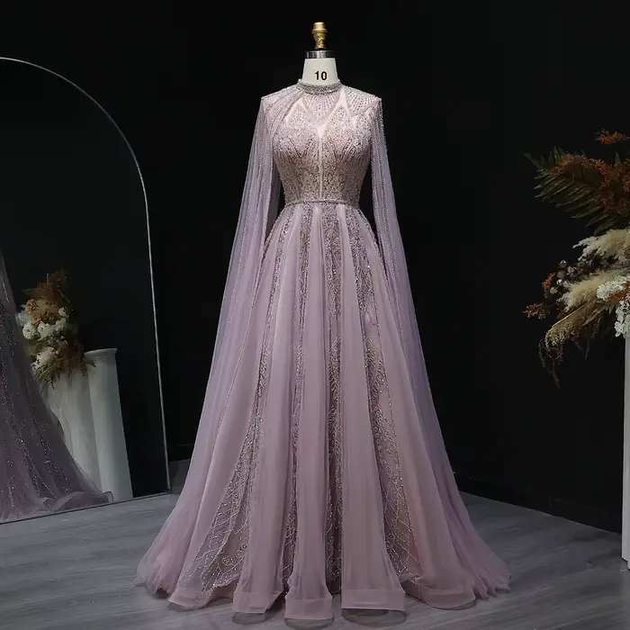 Sharon Said-Robe de Soirée de Luxe Rose de Dubaï, Tenue Marron avec Manches Cape, pour ixde Mariage 