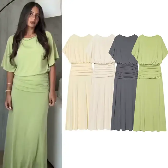 Robe longue plissée pour femme style chic et élégant polyester pour vacances et occasions spéciales