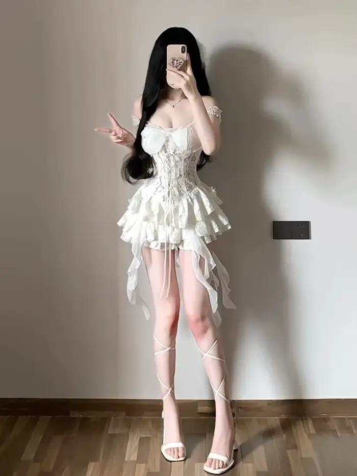 Robe française Vintage en dentelle blanche pour femmes