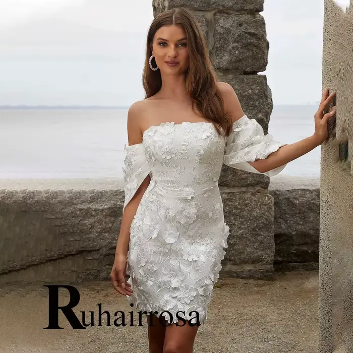 Ruhair – robes de mariée droites et charmantes pour la mariée, robe courte à épaules dénudées, en sa