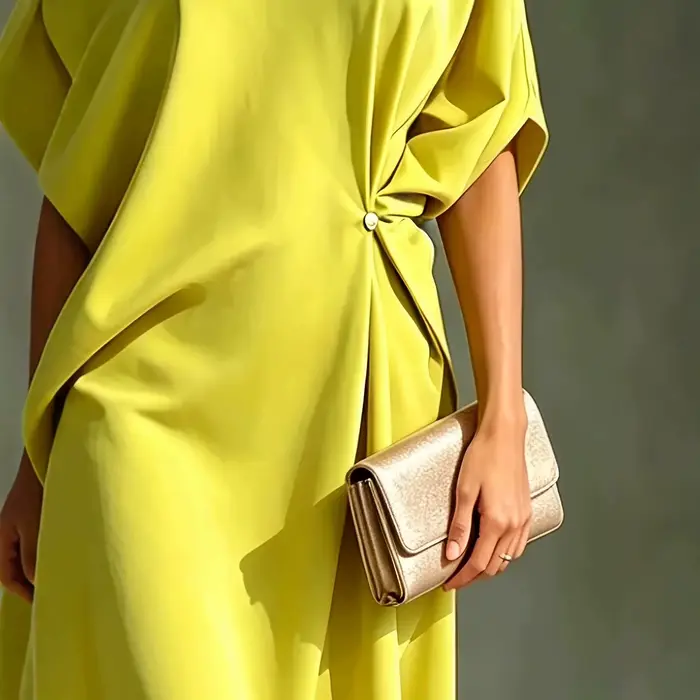 Robe midi asymétrique à une épaule avec nœud à la taille