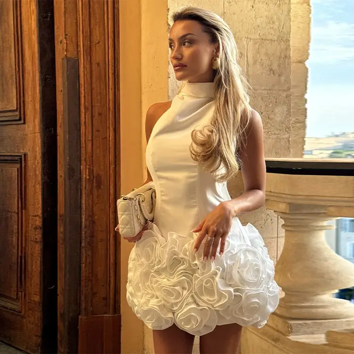 Printemps été vacances dîner Date fête robe élégante femmes Sexy blanc Rose Mini