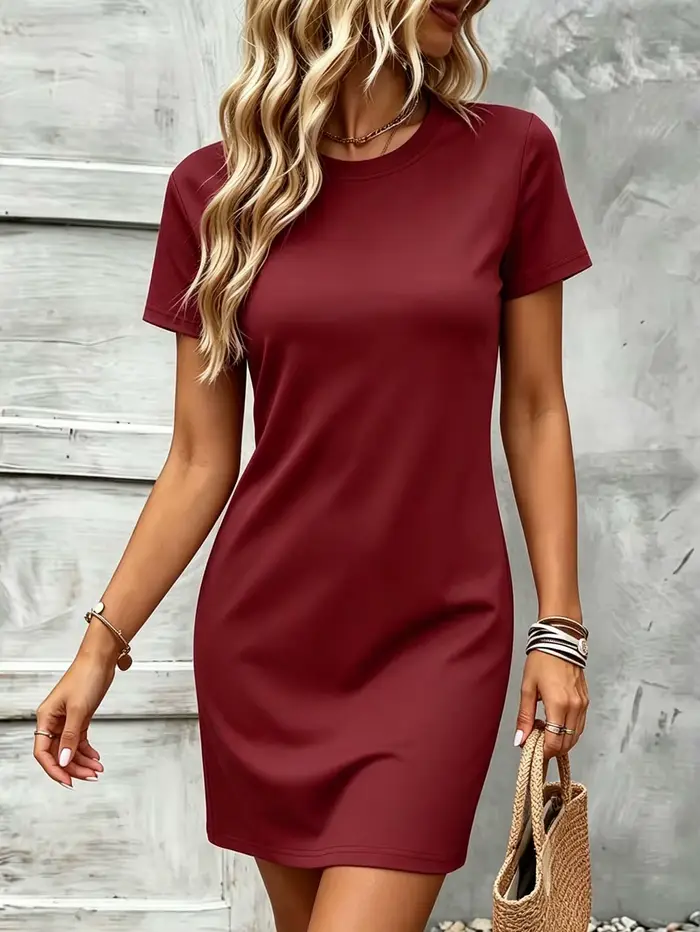Robe décontractée pour femmes, coupe droite simple, manches courtes, confortable et polyvalente, idé