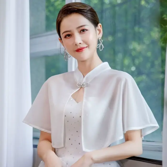 Robe de mariée en polyester multifonctionnelle avec châle transparent pour femmes, idéale pour mariages, soirées et autres occasions spéciales