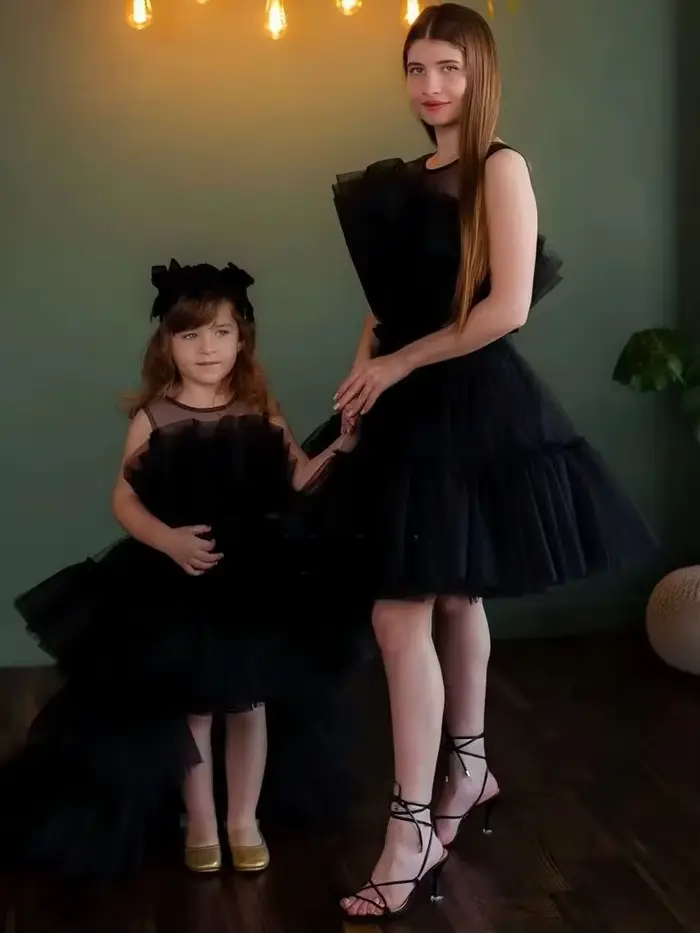 Robes Tutu Noires Haute Couture pour Mère et Fille, Robes d'Anniversaire, Robes de Séance Photo Mama