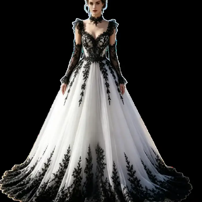 Robe de mariée gothique élégante noire et blanche 2026