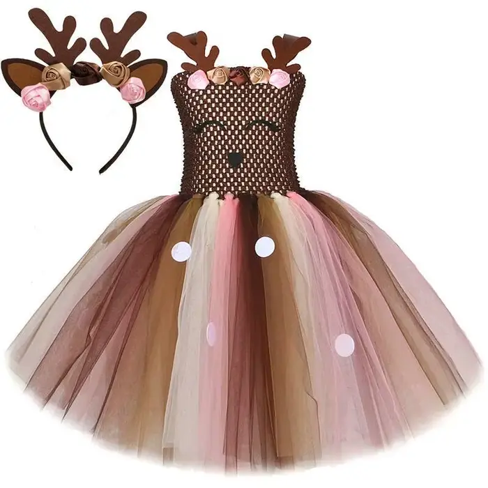 Costumes de cerf de noël pour petites filles, robes de princesse de renne à fleurs, tenue Tutus de B