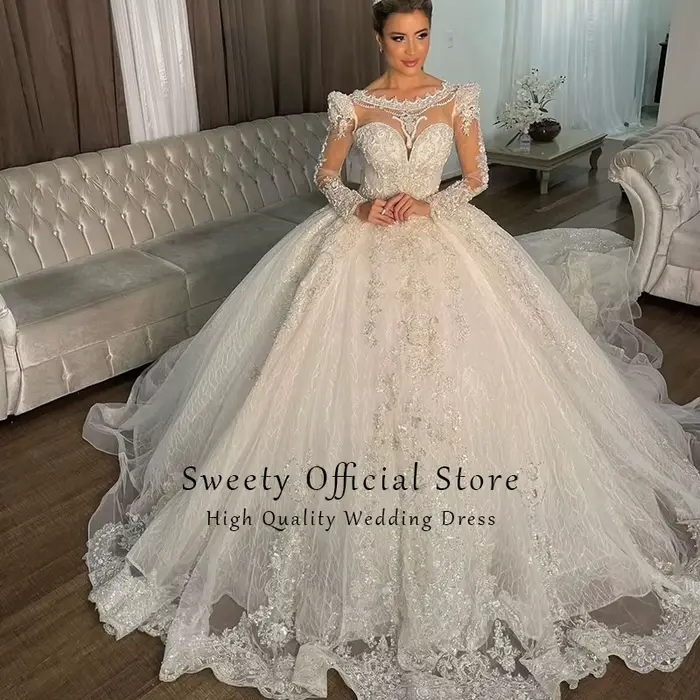 Robe De mariée De luxe dentelle brodée sur filet perles