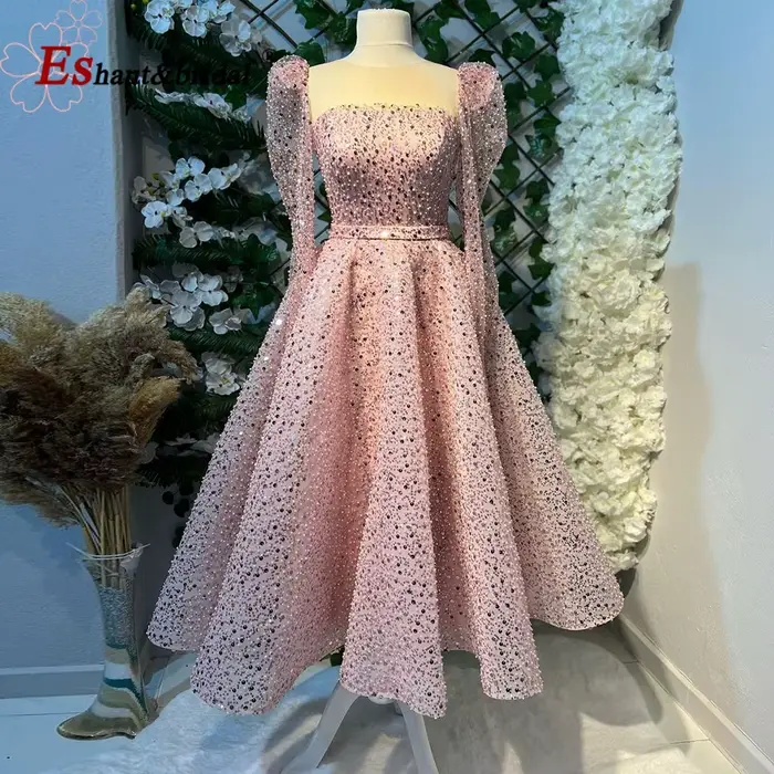 Robe de Soirée Rose Élégante de Dubaï pour Femme 2026
