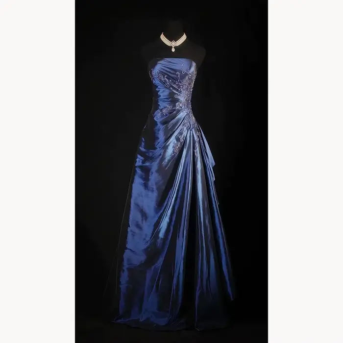 Robes bleues pour femmes, en taffetas à fleurs, sans manches, formelles, classiques, pour la saint-v