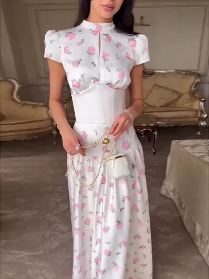 Robe longue sexy pour femme à imprimé orange
