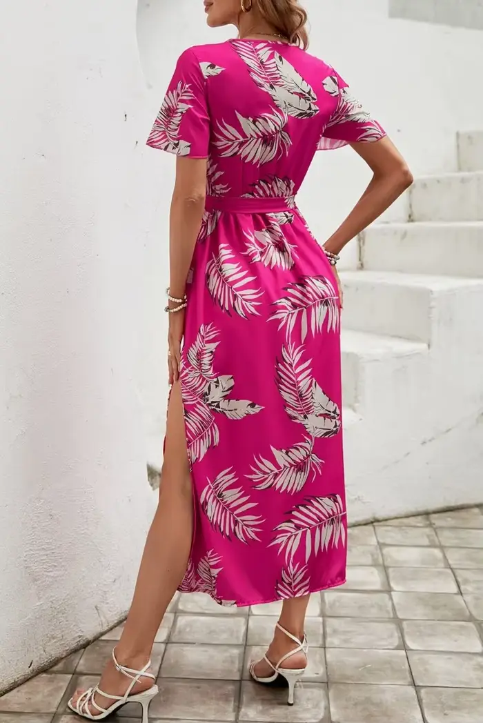 Nouvelle Robe Style Preppy Mousseline Polyester Taille Asymétrique Col en V Fleur Manches Papillon Occasions Spéciales