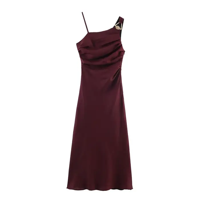 Robe midi asymétrique en lin pour femme, élégante et sexy, couleur unie, style été, épaules dénudées, longueur cheville
