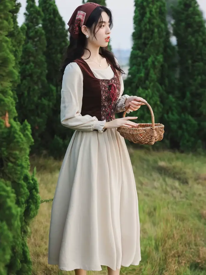 Style français coton lin robe de pelouse femme médiévale Cottagecore Prairie Chic Mori fille robes Vintage rétro robe Festa