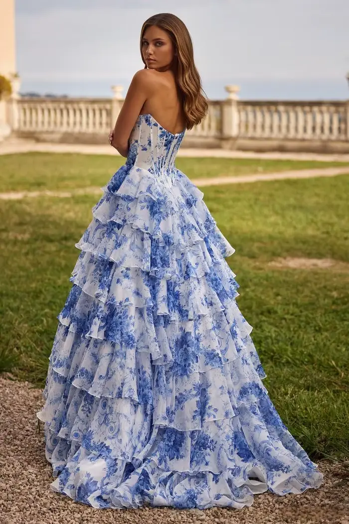 Robes de bal florales à volants pour femmes 2026