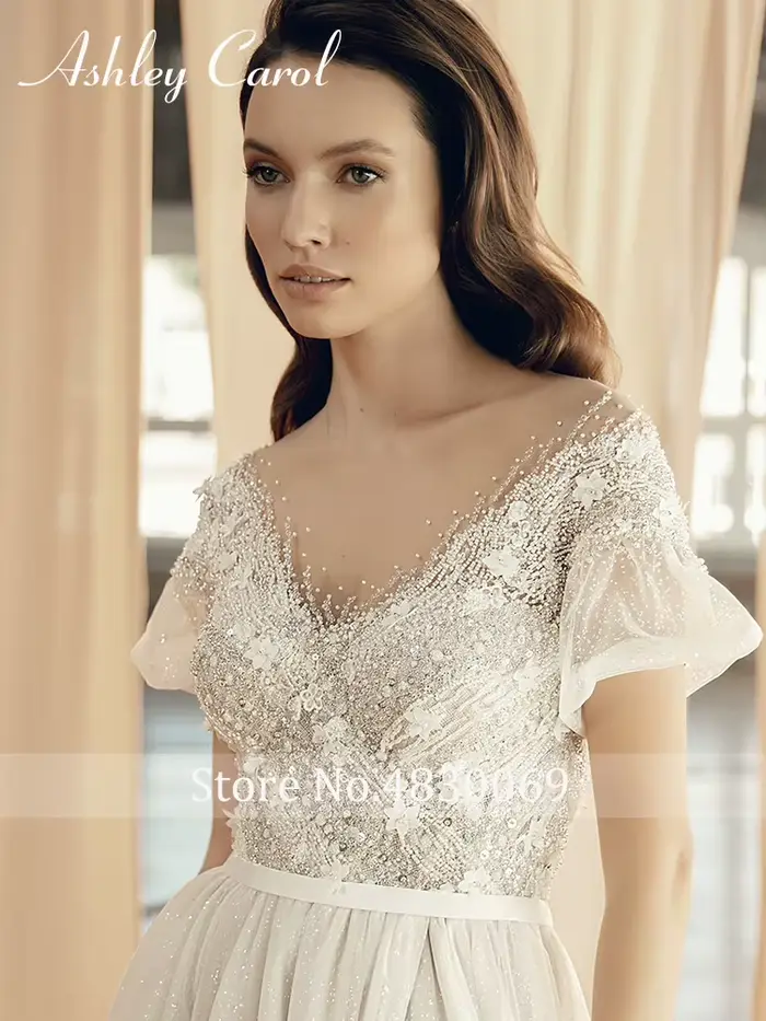 Ashley Carol-Robes de mariée à manches bouffantes
