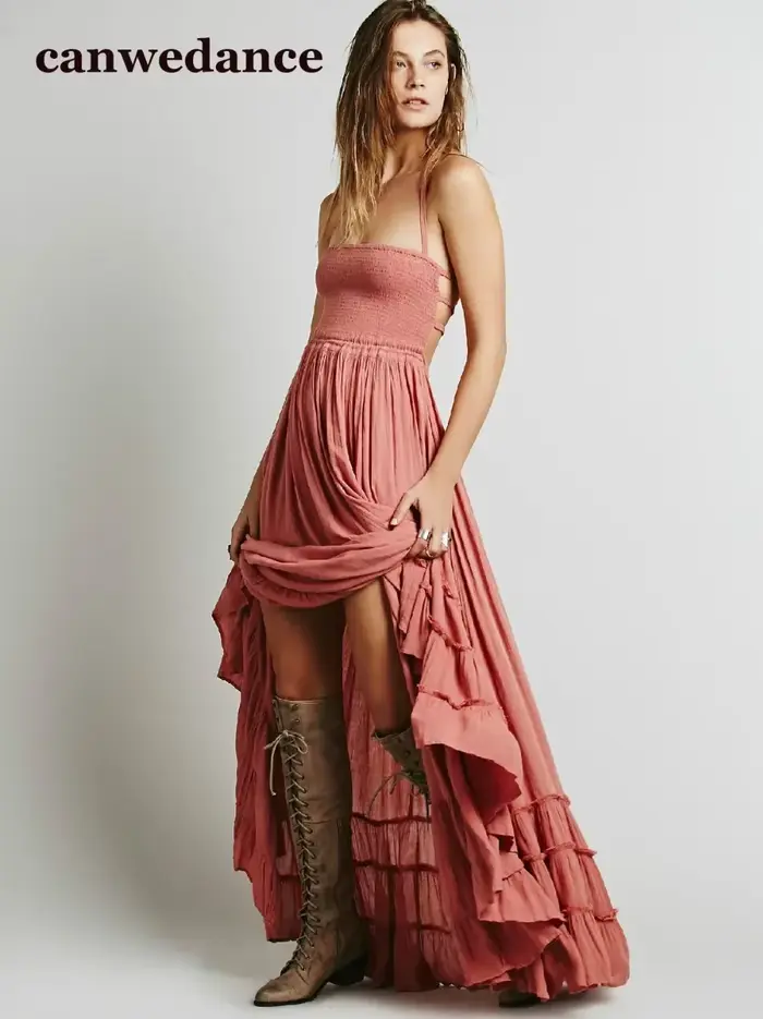 2025 robe de plage robes Sexy Boho bohème personnes vacances été longue dos nu coton femmes fête Hippie