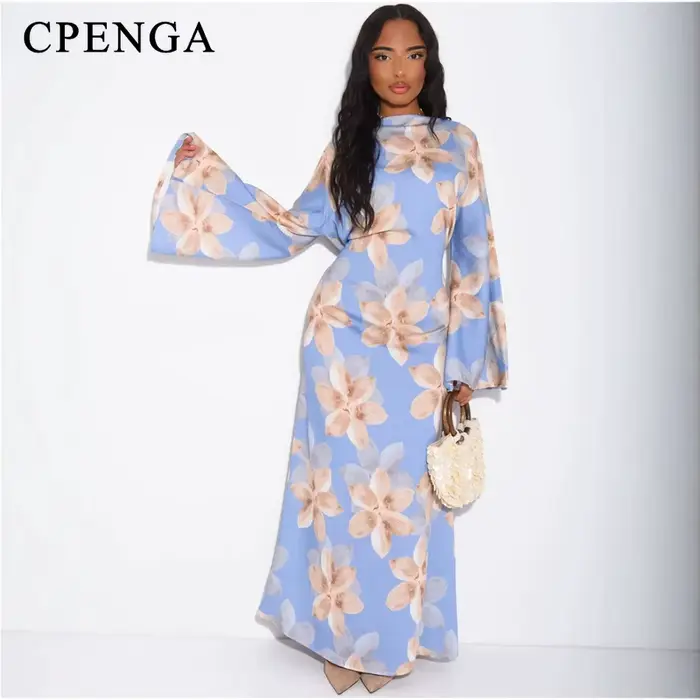 Abaya à manches longues à imprimé floral d'été de Dubaï pour femmes musulmanes