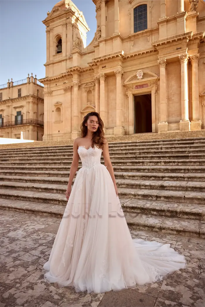 Robe de mariée élégante HERBURN coupe trapèze pour femme, avec corset en dentelle, dos plissé, fermeture éclair, robes de fiançailles, Vestidos De Novia personnalisables
